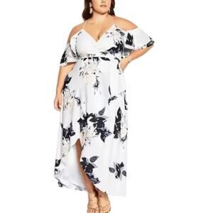 NWT CITY CHIC Delicate Ruffle Maxi Wrap Dress in Creamy White Floral  SZ 18